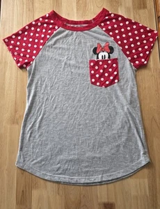 Disney Minnie Mouse Girls T-Shirt Size M 7/9 Gray Red Polka Dot Sleeves... - Picture 1 of 8