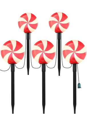 HOBBYNORS Set of 5 Peppermint Christmas Pathway Lights, Enchanting Outdoor Candy Cane D...