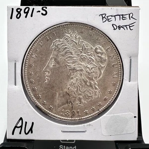 1891-S $1 Morgan Silver Dollar Gorgeous Lustre Better Date AU w/ VIDEO - Picture 1 of 10