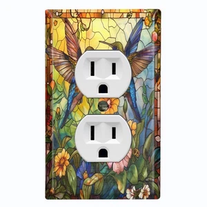Metal Light Switch Outlet Cover Decorative Wall Plate Hummingbird Flowers AML108 - Picture 1 of 35