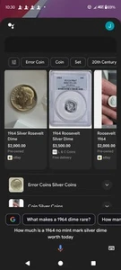 1964 Roosevelt Dime , No Mint Mark, Errors Full Bands On Torch - Picture 1 of 5