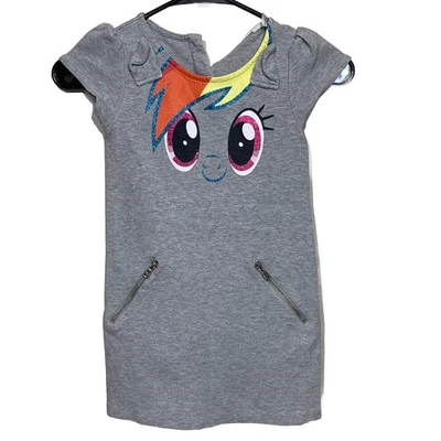 H&M My Little Pony Rainbow Dash Dress Girls Size 4-6Y Gray Short Sleeve Hasbro  - Image 1 of 4