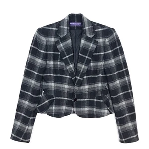 Chaqueta Blazer Ralph Lauren Etiqueta Púrpura Reino Unido 8 10 Ajustada Ajustada A Cuadros Lana Cachemira - Imagen 1 de 18