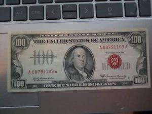 1966A RED SEAL ONE HUNDRED DOLLAR BILL VERY HARD TO FIND IN THIS CONDITION - Picture 1 of 7