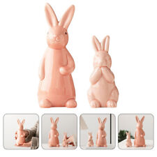  2pcs Ceramic Rabbit Figurine Ornament Ceramic Rabbit Statue Decor Easter Home
