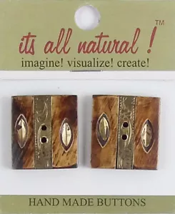 Handmade Natural Bone Buttons - Antique Brown/Gold 26x29mm Brass Inlay Design - Picture 1 of 4