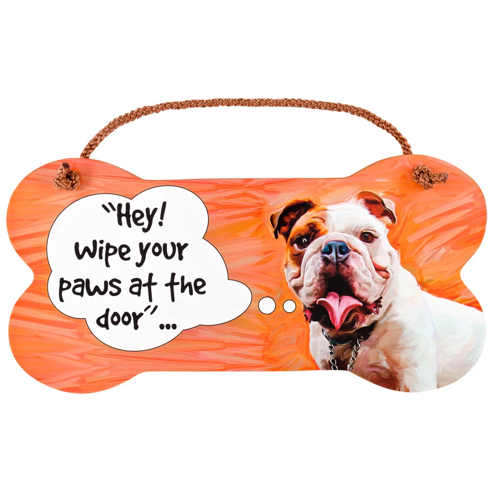 Bulldog Wipe Your Paws Wall Sign - Image 1 of 1