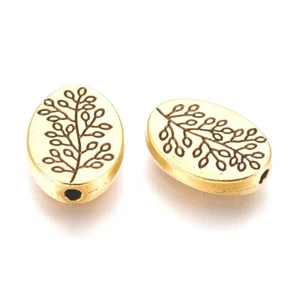 20x Antique Golden Tibetan Alloy Beads Spacer Nickel Free Oval With Leaf 14x10mm - Picture 1 of 2