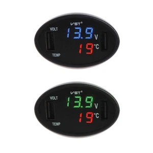 Car Digital LED Thermometer Voltmeter Auto USB Charger Battery Monitor Gauge - Zdjęcie 1 z 16
