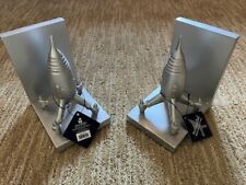 Man on the Moon unique Spaceship Rocket bookends silver