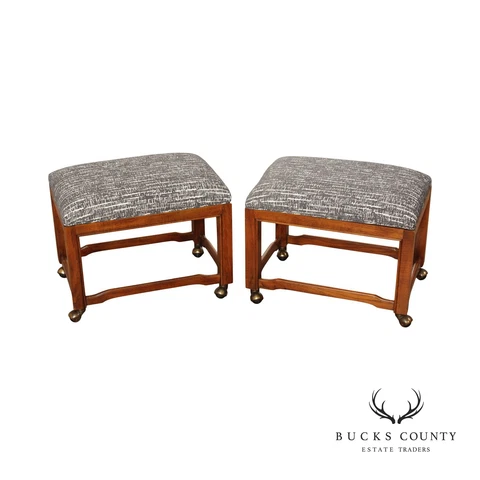 Drexel Heritage Mid Century Modern Pair Rolling Ottomans Cover