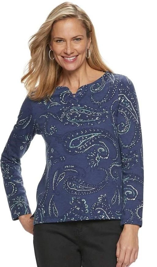 Petite Croft & Barrow Lace-Up Top Colors / Size: XSP, SP, MP, LP, XLP  () - Image 1 of 1