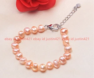 Natural 8-9mm Multicolor Freshwater Cultured Baroque Pearl Bracelet 7.5" - Picture 1 of 18