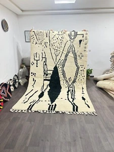 handmade  beni ourain rug -rug  white with balck  -Moroccan carpet - Picture 1 of 8
