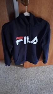 UNISEX MENS WOMENS FILA CLASSIC FLEECE NAVY BLUE TOP HOODIE SZ XS SIZE 10 - Picture 1 of 3