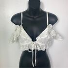 NWT Forever 21 Eyelet Crop Top Sz L White Boho Summer Ruffle Off The Shoulder