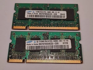 2x 512 MB Samsung PC2-5300 SODIMM DDR2 M470T6554EZ3-Ce6 - Picture 1 of 4
