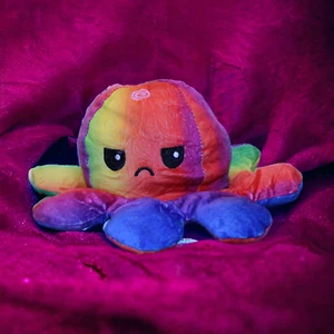 Rainbow Angry Happy Mood Emote Octopus Dashboard Sitter Plush Stuffed Animal Toy - Picture 1 of 4