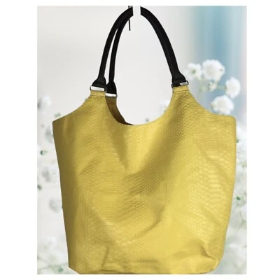 Neiman Marcus Yellow Faux Snake Skin Pattern Tote Handbag - Image 1 of 4
