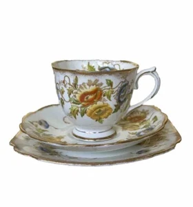 Vintage Royal Albert Bone China Cup & Saucer Trio Set Yellow & Blue Poppies 7729 - Picture 1 of 18