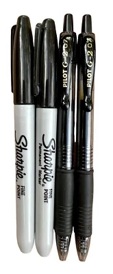 2 Fine Point Sharpies Markers + 2 Pilot G2 07 Retractable Black Gel Pens 4 Combo - Image 1 of 4
