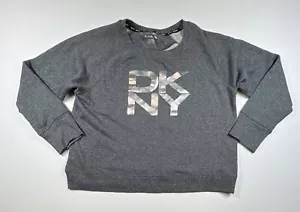 DKNY Sport Women's Relaxed Fit Silver Logo Gray Short Sweatshirt Size XL - Picture 1 of 5