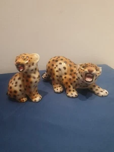 2X Statua In Ceramica Ronzan π π Leopardi - Foto 1 di 19