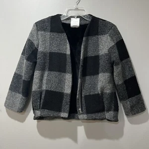Zara Knitwear Jacket Girls Size 10 Plaid Faux Fur Lined Cabincore Outerwear - Picture 1 of 13