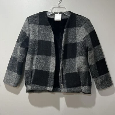 Zara Knitwear Jacket Girls Size 10 Plaid Faux Fur Lined Cabincore Outerwear - Image 1 of 4