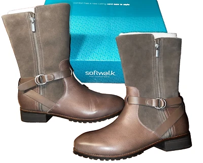 НОВЫЙ зимний Softwalk Marlowe городской загрузки кожи замши серый/коричневый Wmn размер 11 M новый в коробке - Изображение 1 из 4