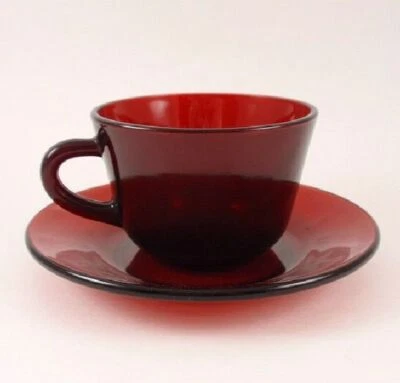 Anchor Hocking Royal Ruby Glass Cup & Saucer Set - Image 1 of 2