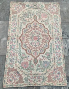 3x5 ft Vintage French Handmade Aubusson Rug Needle Point Floral Wool Décor Rug - Picture 1 of 13