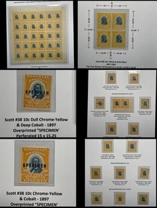Liberia Stamps 1892-96 10c. Mint Study, SPECIMENS, Sheet, Perf Varieties Sc 38 - Picture 1 of 14