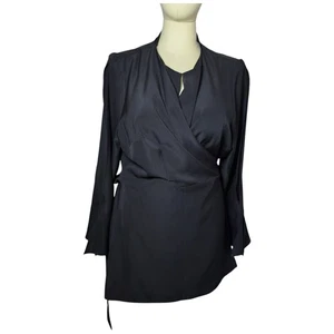 Eloquii Black Wrap Blouse Size 18 Bell Sleeve Top Plus Size Polyester - Picture 1 of 17