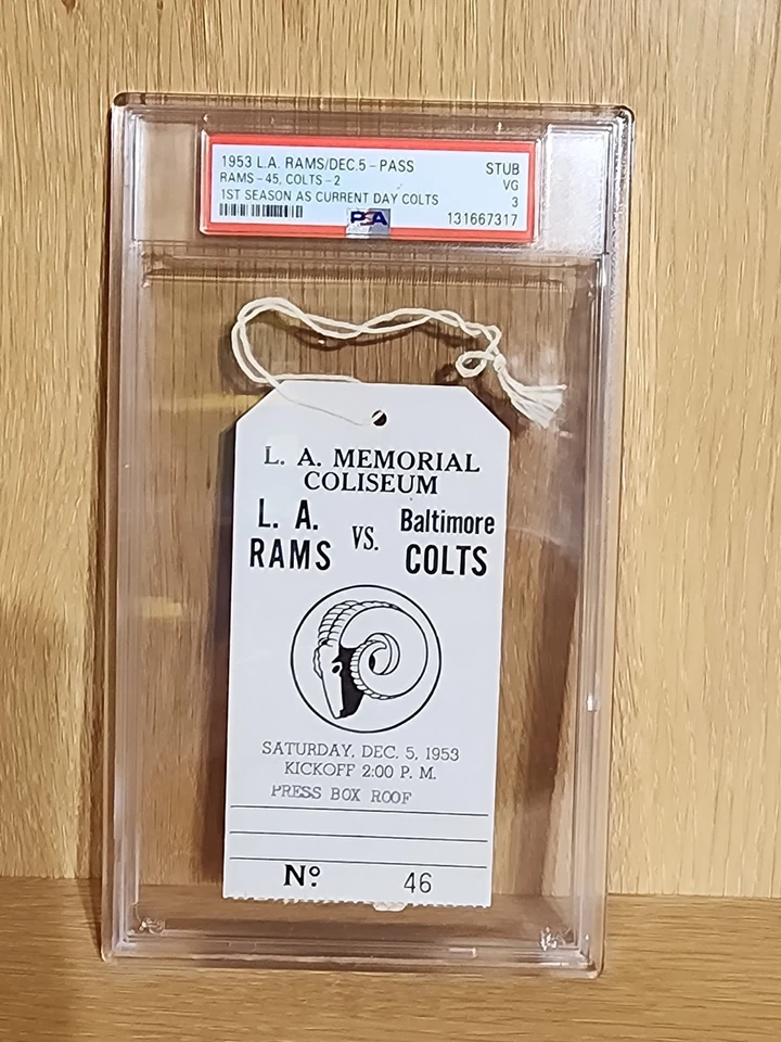 1953 Baltimore Colts NFL Press Box Pass Inaugural Season Dec 5 vs LA Rams PSA 3  - Image 1 of 4