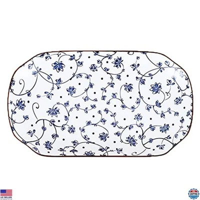 Plato de servir floral de porcelana azul y blanco Gegong de 12" para aperitivos y postres Foto 1 de 4