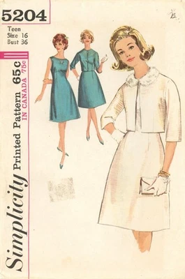 Simplicity 5204 Sleeveless Empire Dress & Cropped Jacket w Fur Collar Sz 16 Teen - Image 1 of 4