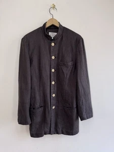 Vintage Armani Jeans Linen Blend Mandarin Collar Blazer Jacket Size XS - Picture 1 of 4