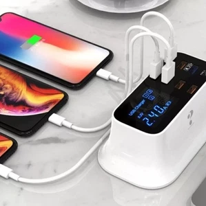 7 USB+1usC+1QC3.0 multi-port charger LCD digital display adapter travel charge - Picture 1 of 16
