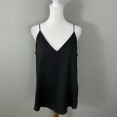 NUEVA Camiseta sin Mangas Express Negra Cami Talla M Correas de Espagueti Estrás Cuello en V Foto 1 de 4