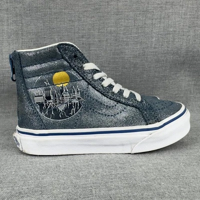 Sapatos Vans Sk8-Hi com zíper cano alto infantil tamanho 10.5 azul glitter Harry Potter Hogwarts - Imagem 1 de 4