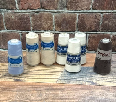 Lot of 7 Overlock Thread Spools Cones Sealed 3000 yd Polyester Beachwood Sureloc - Image 1 of 4