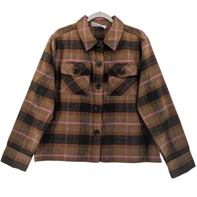 Chaqueta Camisa BB Dakota Steve Madden Cuadros Cuadrada L Marrón Mujer Capas Foto 1 de 4