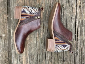 INKKAS Brown Leather Woven Boho Ankle Boots Women’s 9 Side Zip Earth Free Spirit - Picture 1 of 16