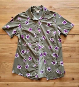 Camisa con botones de manga corta ventilada floral verde púrpura talla XS de Duluth para mujer - Imagen 1 de 14