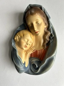 Vintage Wall Sculpture Mother Mary Christ Jesus Child Hanging Religious Decor - Picture 1 of 11