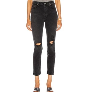 Agolde Moto Black Skinny Jean Nico High Rise Slim Faded Distressing 30 - Picture 1 of 9