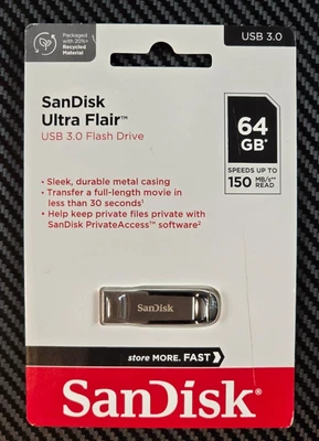 Sandisk Ultra Flair Unità Flash USB 3.0 64Gb Velocità Fino a 150MB/s Nero - Immagine 1 di 4