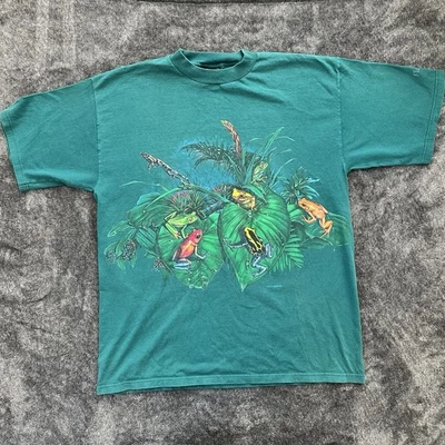 Camiseta Habitat Para Hombres XL Verde Azulado Ranas Selva Lluviosa Doble Cara Gráfico Manga Corta Foto 1 de 4