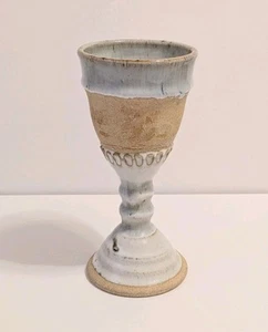 Vintage Studio Art Stone Pottery Blue/White Glaze Chalice Signed Hebert '79. - Picture 1 of 18